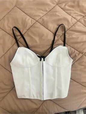 White Bustier Crop Top with Black Straps